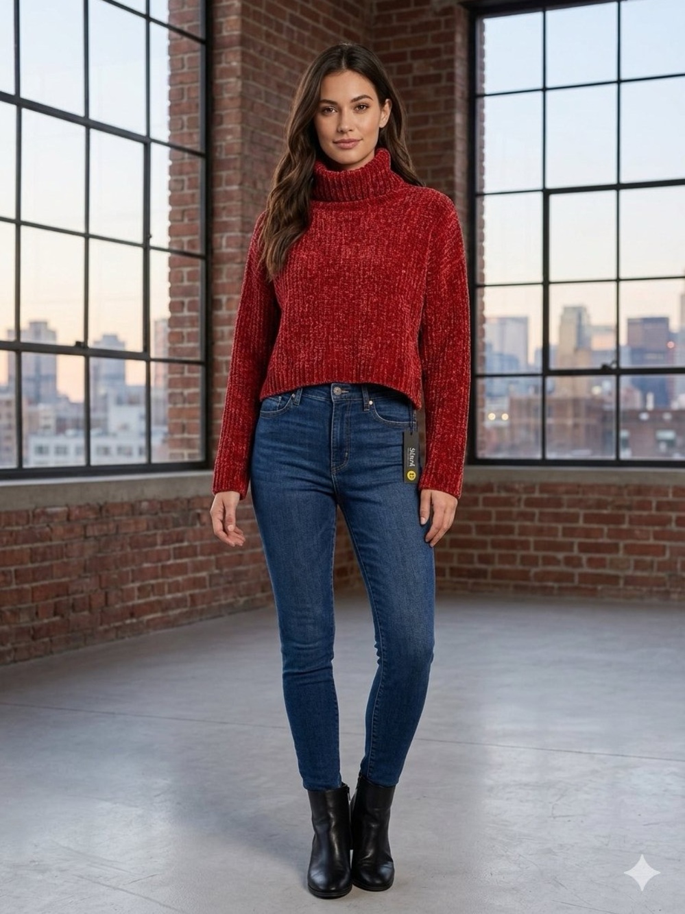 Cozy Chenille Turtleneck Sweater in Crimson Red
